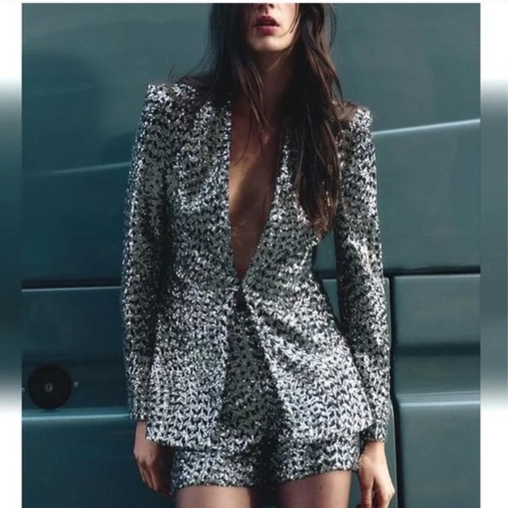 Zara Sequin Lapelless Jacket, NWT, M